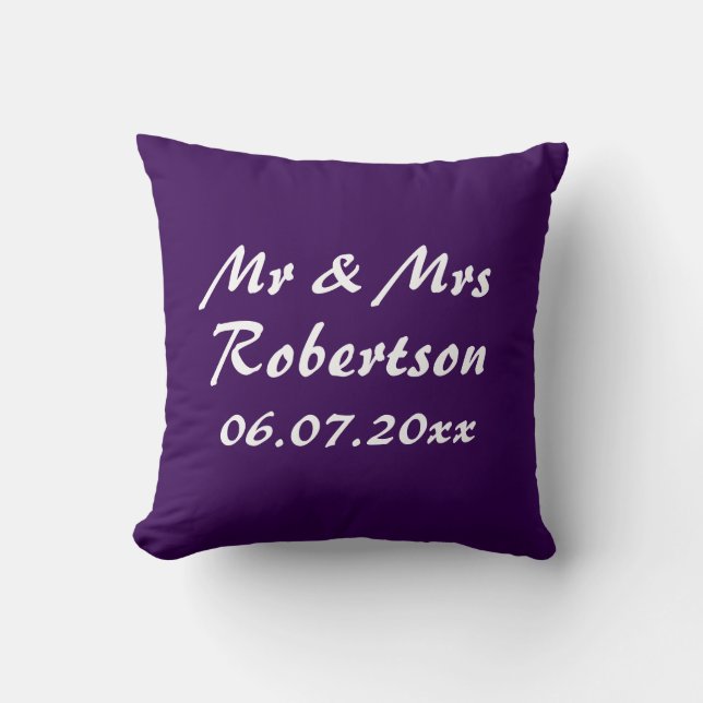 Personalize Mr and Mrs purple wedding zipper Throw Pillow (Front)