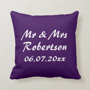 Personalize Mr and Mrs purple wedding zipper Throw Pillow
