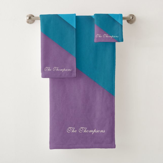 Personalize Multi-colour Purple Blue Green Gold  Bath Towel Set (Insitu)