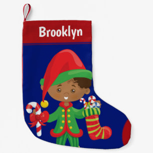 Personalize Multicultural Boy Elf Small Christmas Stocking