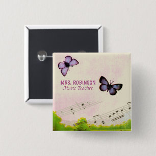 Personalize, Music Butterflies Thanks Teacher 2 Inch Square Button