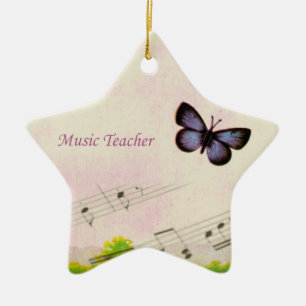 Personalize, Music Butterflies Thanks Teacher Ceramic Ornament