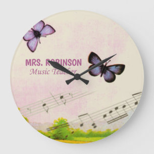 Personalize, Music Butterflies Thanks Teacher Large Clock