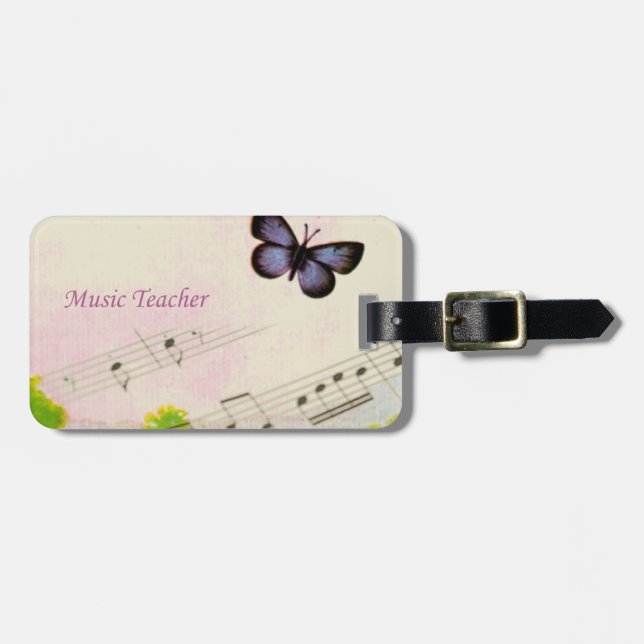 Personalize, Music Butterflies Thanks Teacher Luggage Tag (Front Horizontal)