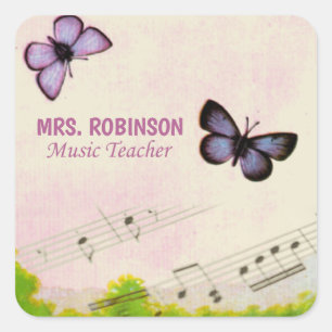 Personalize, Music Butterflies Thanks Teacher Square Sticker