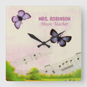 Personalize, Music Butterflies Thanks Teacher Square Wall Clock