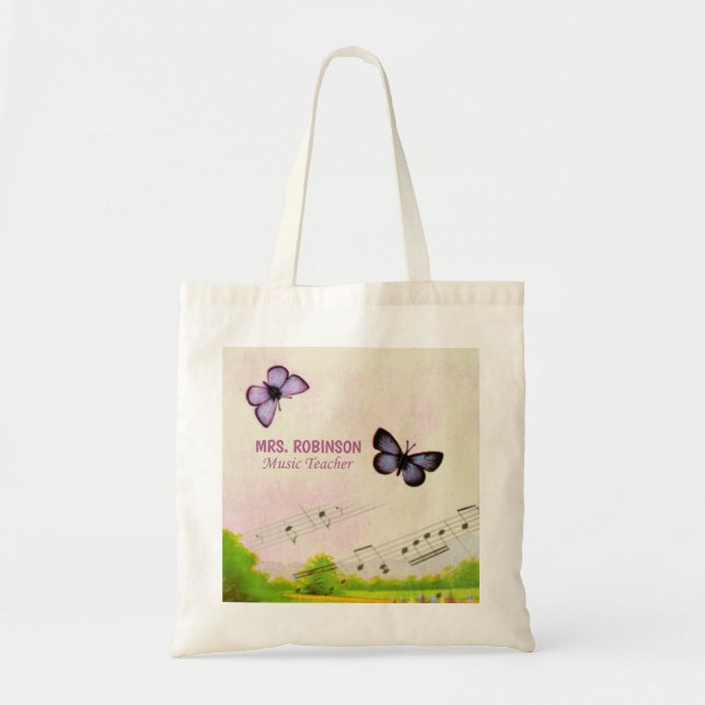 Personalize, Music Butterflies Thanks Teacher Tote Bag (Front)