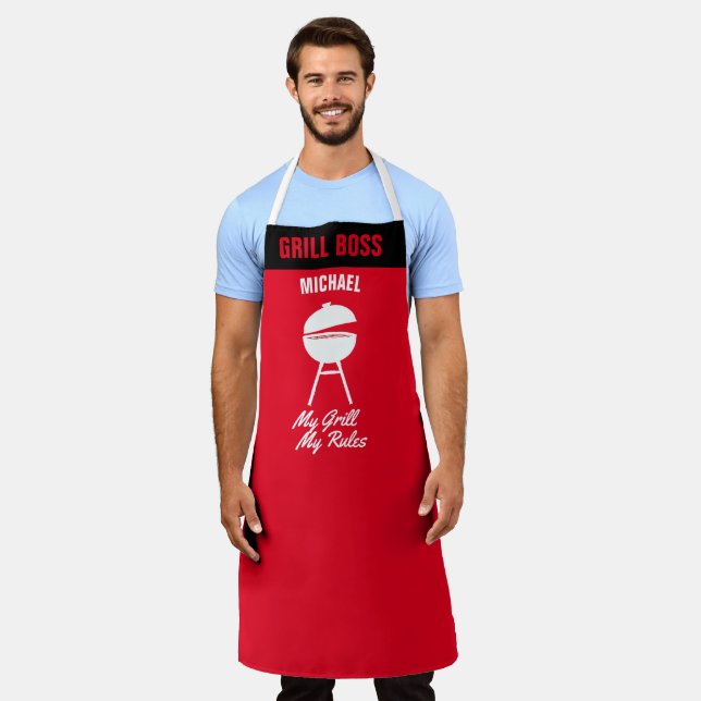 Personalize My Grill My Rules Funny BBQ Grill Chef Apron (Worn)