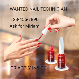 Personalize Nail Salon Technician Wanted Shop Window Cling