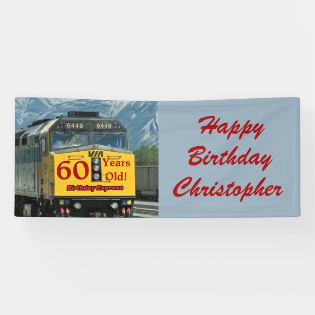 Personalize Name 60th Birthday Yellow Train Engine Banner (Horizontal)