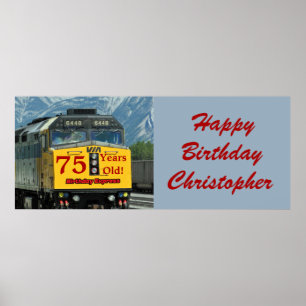 Personalize Name 75th Birthday Yellow Train Engine Poster