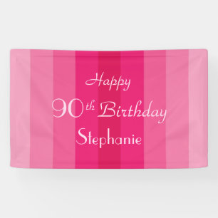 Personalize Name 90th Birthday Party Pink Stripes  Banner