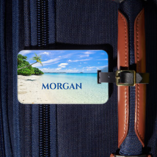 Personalize Name & Address, Sandy Beach Palm Trees Luggage Tag