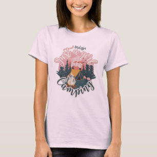 Personalize name aesthetic girl camping t-shirt