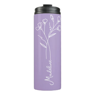 Personalize Name, April Birth Flower Light Purple Thermal Tumbler