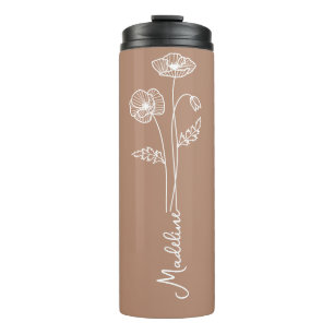 Personalize Name, August Birth Flower Taupe Thermal Tumbler