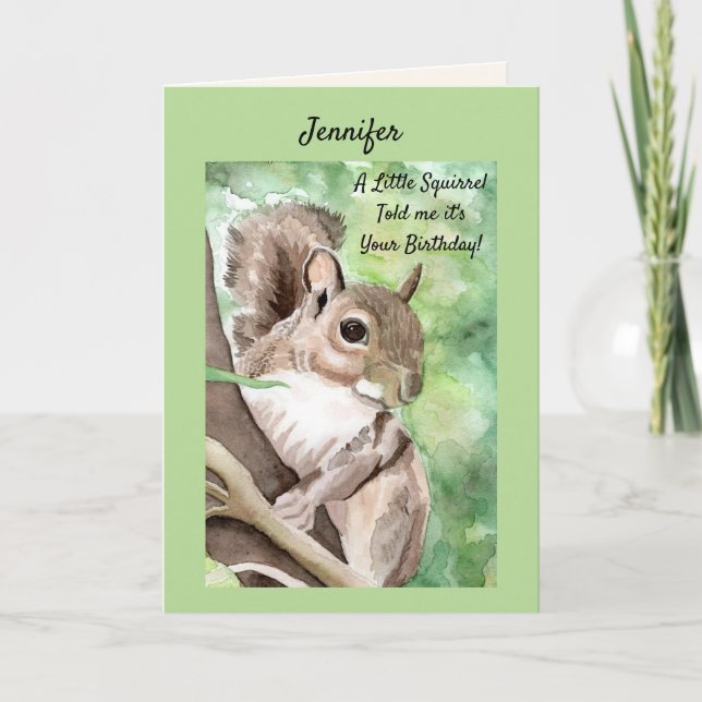 Personalize NAME Birthday Funny Squirrel Card (Front)