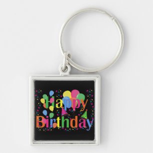 Personalize Name Birthday Party Celebration Art Keychain