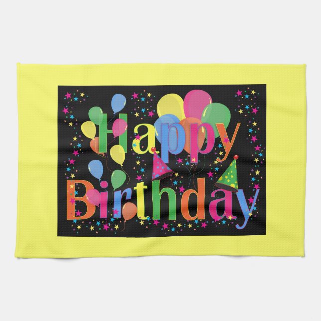 Personalize Name Birthday Party Celebration Art Kitchen Towel (Horizontal)