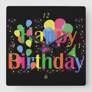 Personalize Name Birthday Party Celebration Art Square Wall Clock