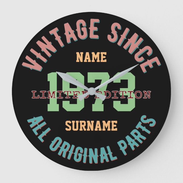PERSONALIZE NAME BIRTHDAY YEAR VINTAGE GIFTS LARGE CLOCK (Front)
