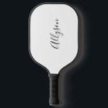 Personalize Name, Black Script, Vertical on White Pickleball Paddle<br><div class="desc">Personalize your name vertically in black script text on white background.</div>
