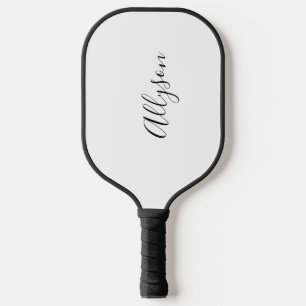 Personalize Name, Black Script, Vertical on White Pickleball Paddle
