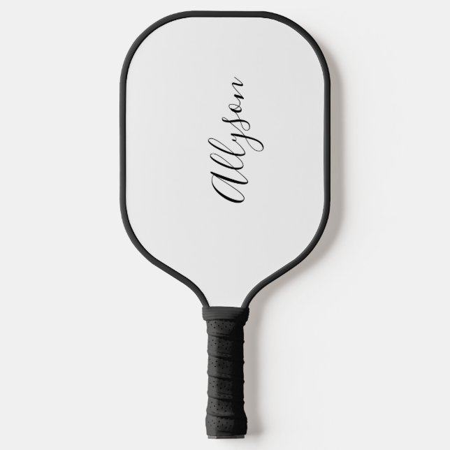 Personalize Name, Black Script, Vertical on White Pickleball Paddle (Front)