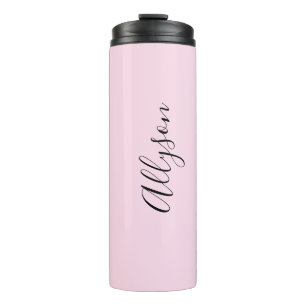 Personalize Name Black Script Vertical, Pale Pink Thermal Tumbler
