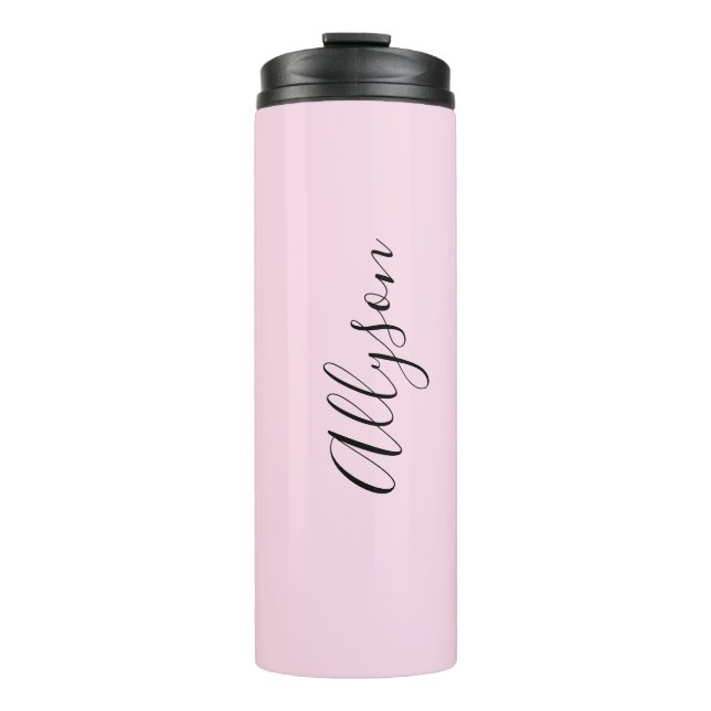 Personalize Name Black Script Vertical, Pale Pink Thermal Tumbler (Front)