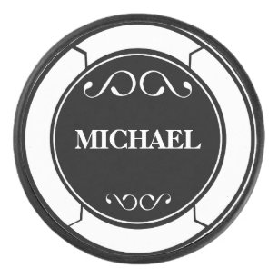 Personalize name black white hockey puck