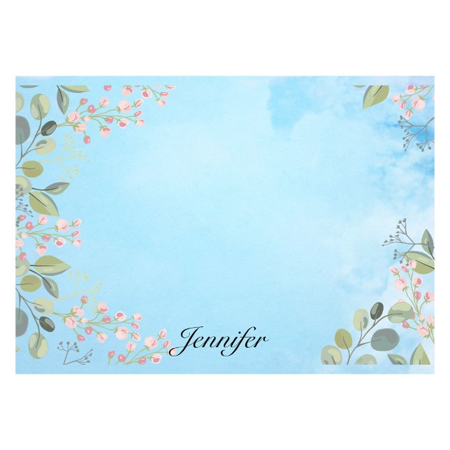 Personalize Name Blue Sky Simple Floral Border Post-it Notes (Creator Uploaded)