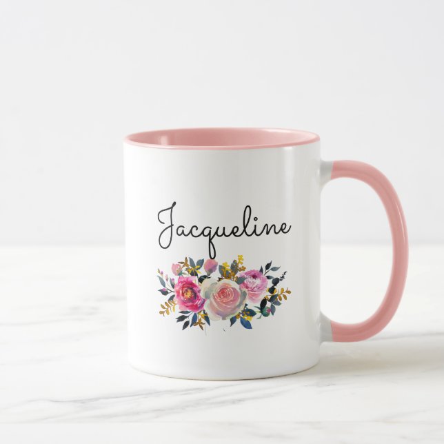 Personalize Name Blush Peonies Floral Bouquet Gift Mug (Right)