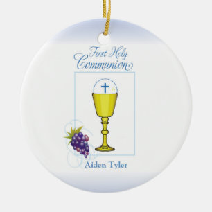 Personalize Name Boy First Communion Chalice, Host Ceramic Ornament
