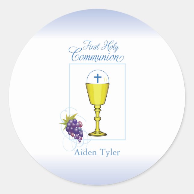 Personalize Name Boy First Communion Chalice, Host Classic Round Sticker (Front)