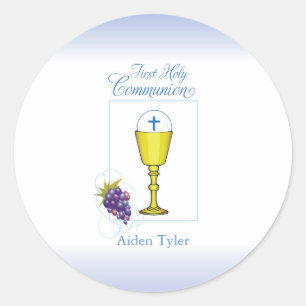 Personalize Name Boy First Communion Chalice, Host Classic Round Sticker