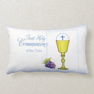 Personalize Name Boy First Communion Chalice, Host Lumbar Pillow