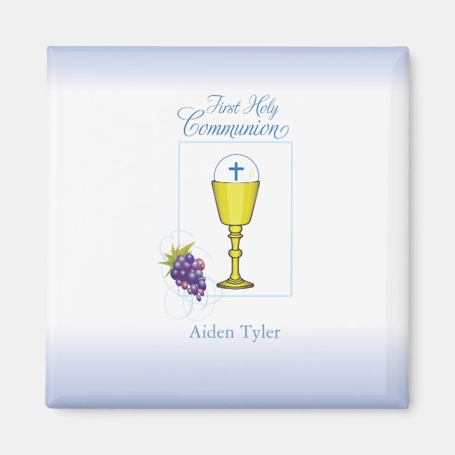 Personalize Name Boy First Communion Chalice, Host Magnet (Front)