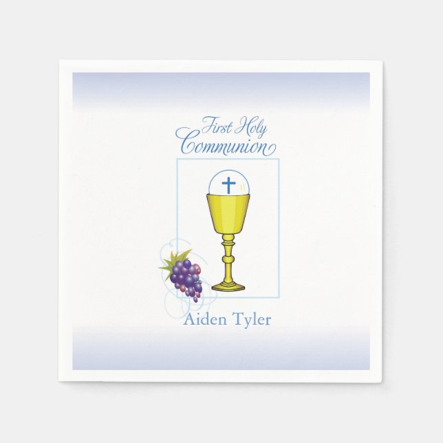 Personalize Name Boy First Communion Chalice, Host Napkin (Front)