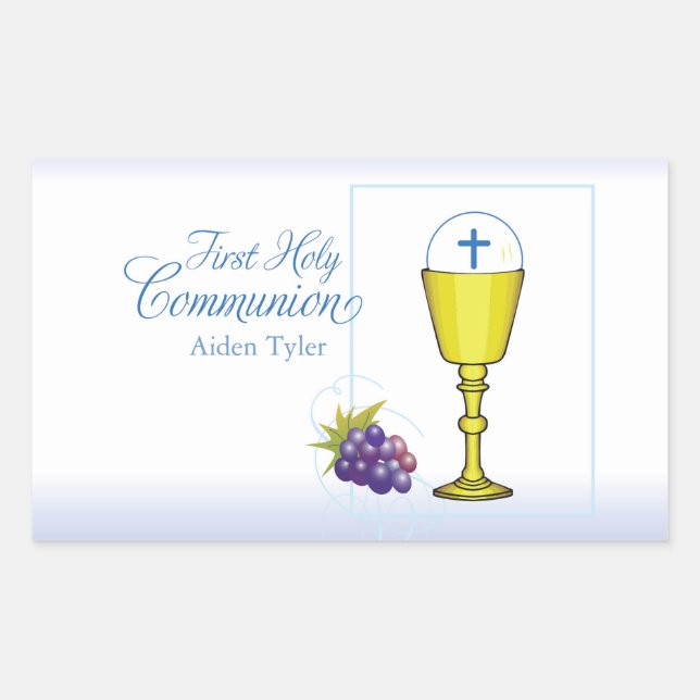 Personalize Name Boy First Communion Chalice, Host Sticker (Front)