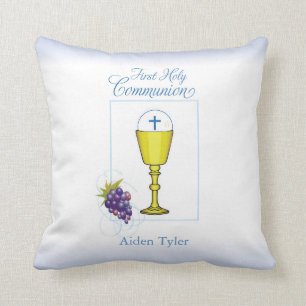 Personalize Name Boy First Communion Chalice, Host Throw Pillow