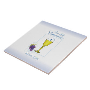 Personalize Name Boy First Communion Chalice, Host Tile