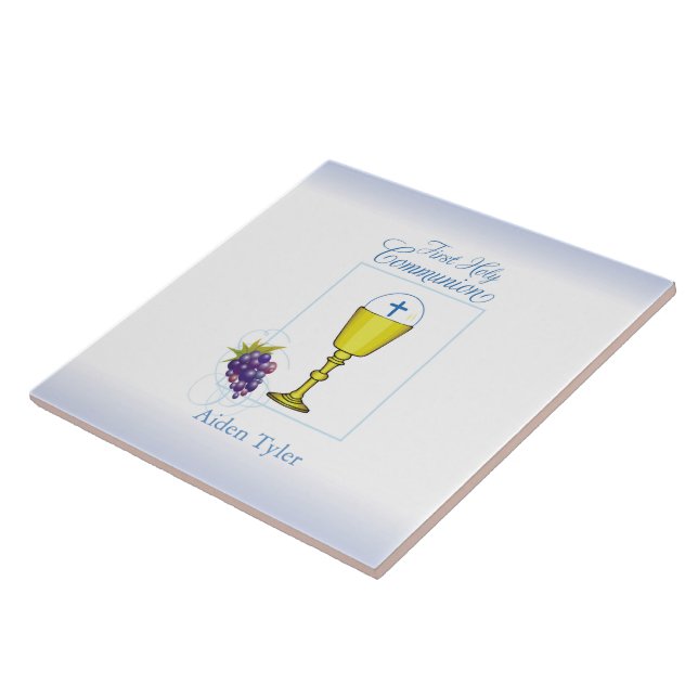 Personalize Name Boy First Communion Chalice, Host Tile (Side)