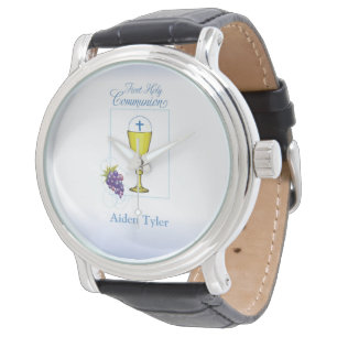 Personalize Name Boy First Communion Chalice, Host Watch