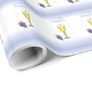 Personalize Name Boy First Communion Chalice, Host Wrapping Paper