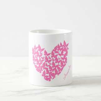 personalize name butterfly heart pink mug
