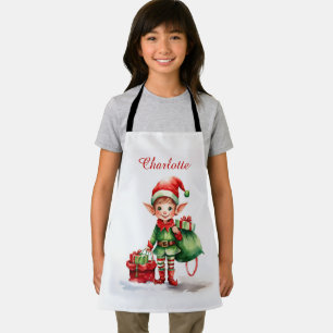 Personalize Name Christmas elf with sack of gifts Apron