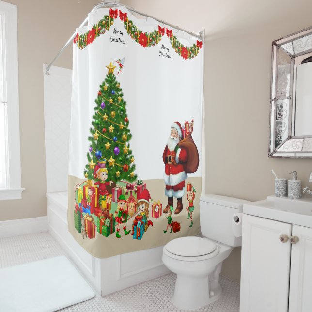 Personalize Name Christmas Santa and Elves Shower  (In Situ)