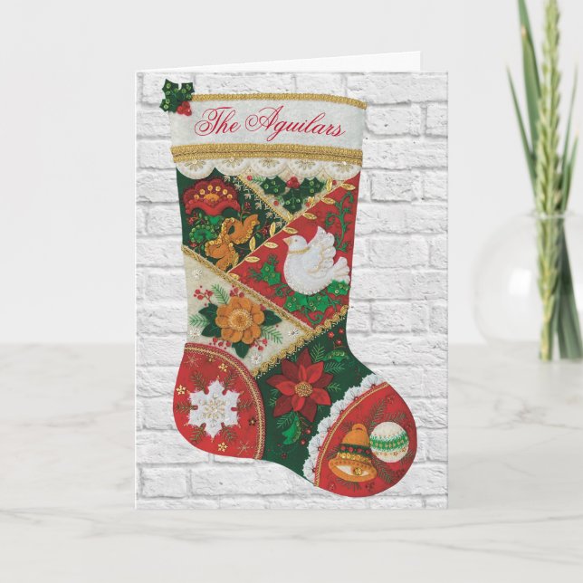 Personalize Name Christmas Stocking on Brick Card (Front)