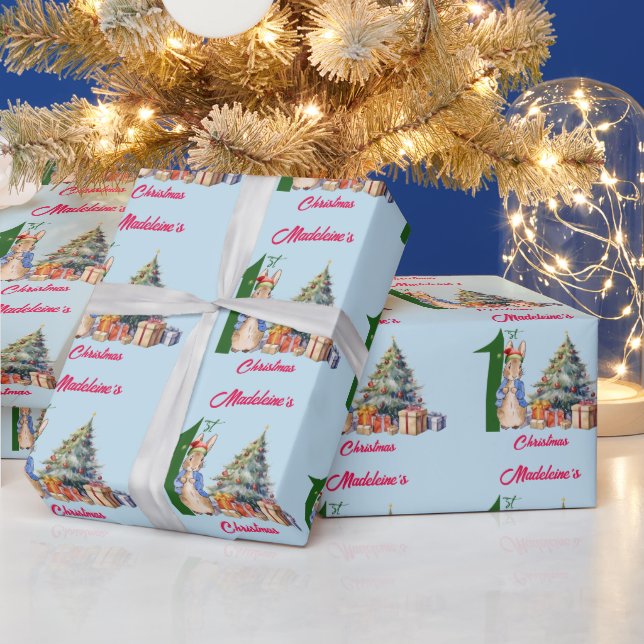Personalize Name Classic Rabbit First Christmas Wrapping Paper (Holidays)
